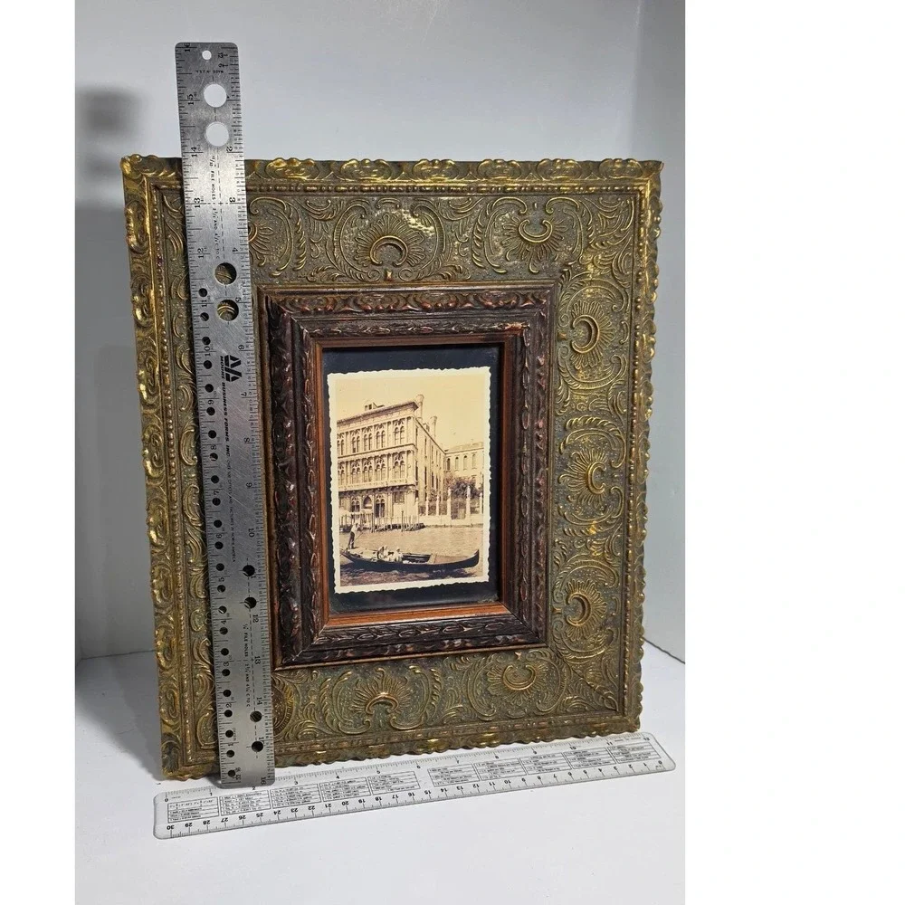 Vintage Ornate Gold Tone Picture Frame Venice Gondola Photo 12x14 Heavy Solid